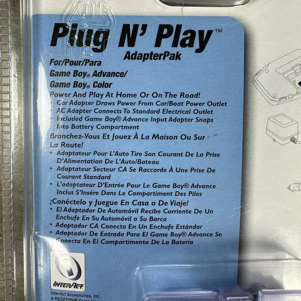 Gameboy Plug N Play Car Adapter Pack Game Pro Gear New In Box - GBA & GB Color